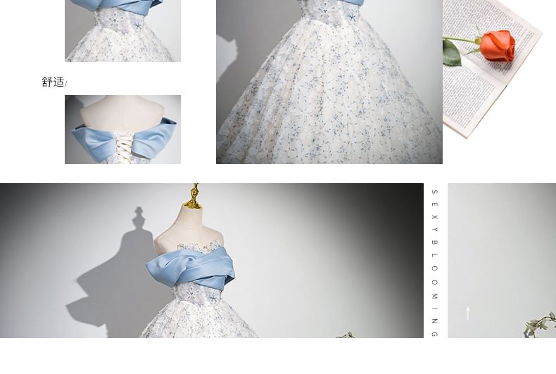 Off-Shoulder A-Line Floral Gown Evening Print