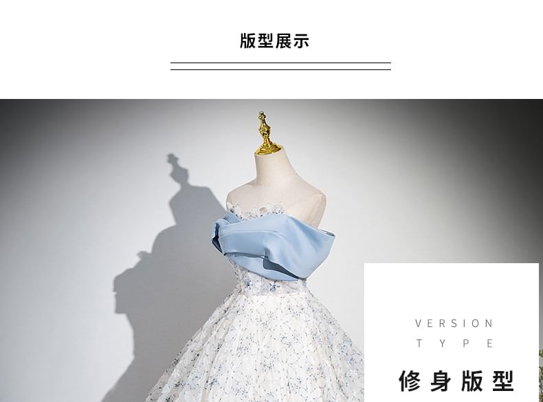 Off-Shoulder A-Line Floral Gown Evening Print