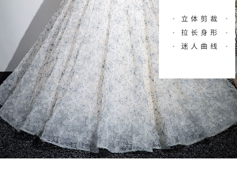 Off-Shoulder A-Line Floral Gown Evening Print