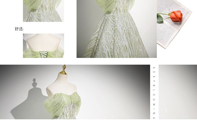 Off-Shoulder Floral A-Line Embroidered Evening Gown