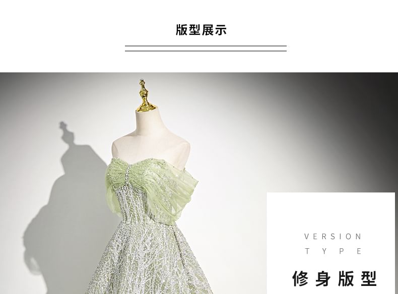 Off-Shoulder Floral A-Line Embroidered Evening Gown