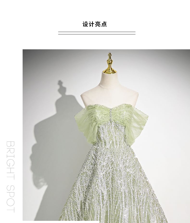 Off-Shoulder Floral A-Line Embroidered Evening Gown