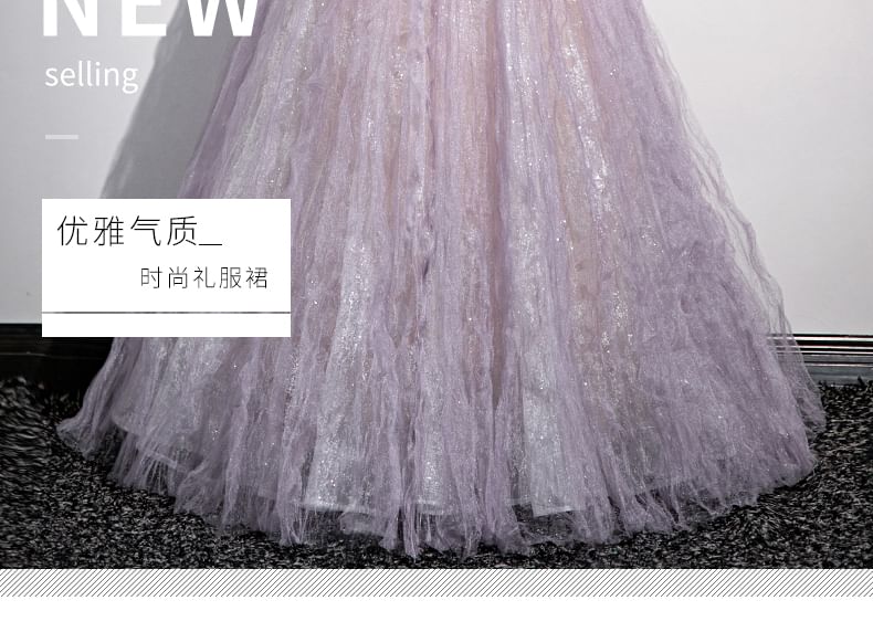 A-Line Print Floral Sweetheart-Neckline Evening Puff-Sleeve Gown