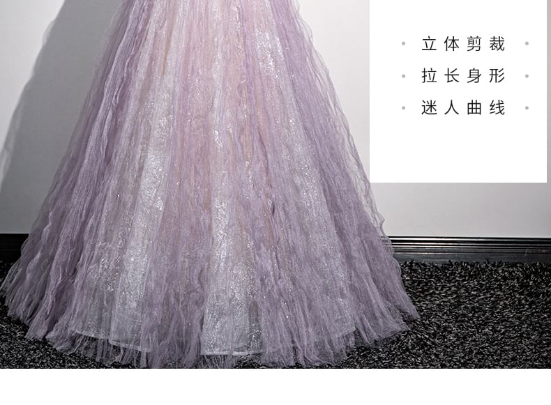 A-Line Print Floral Sweetheart-Neckline Evening Puff-Sleeve Gown