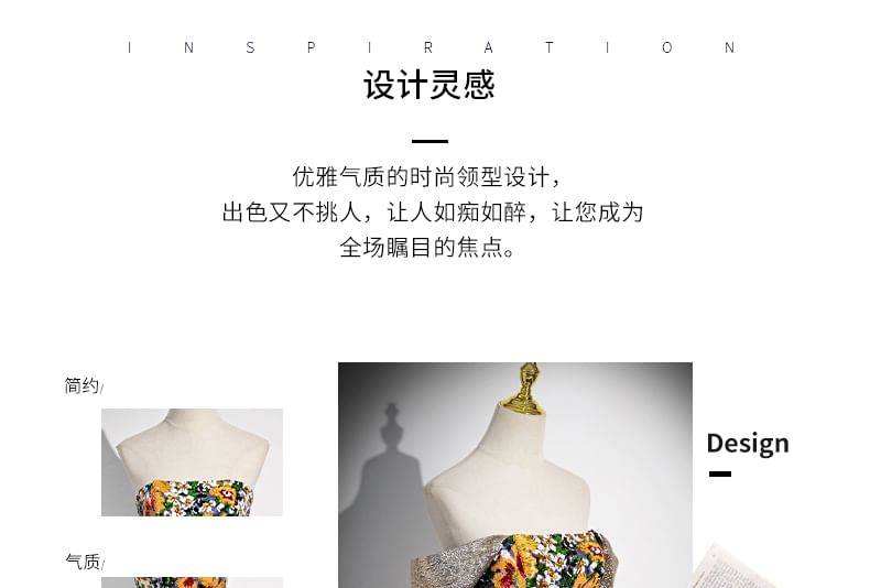 Floral Strapless Evening Back Print Gown Bow A-Line