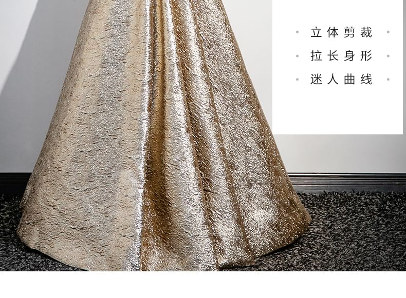 Floral Strapless Evening Back Print Gown Bow A-Line