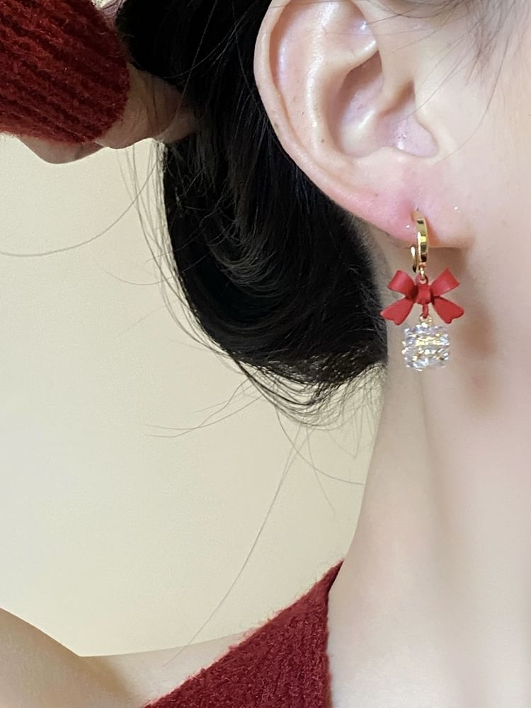 Bow Dangle Caged Alloy Rhinestone Earring