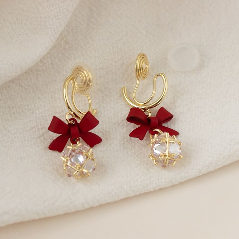 Bow Dangle Caged Alloy Rhinestone Earring