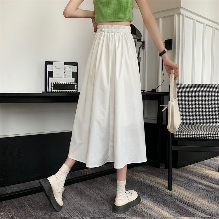 Midi Waist Bow A-Line Skirt High Plain