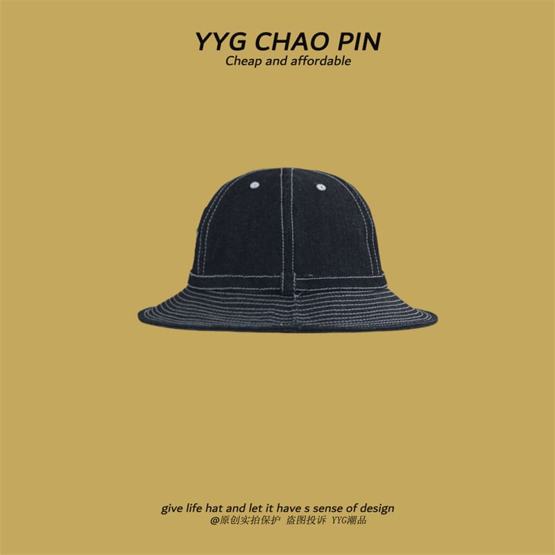 Denim Applique Stitching Bucket Hat Contrast
