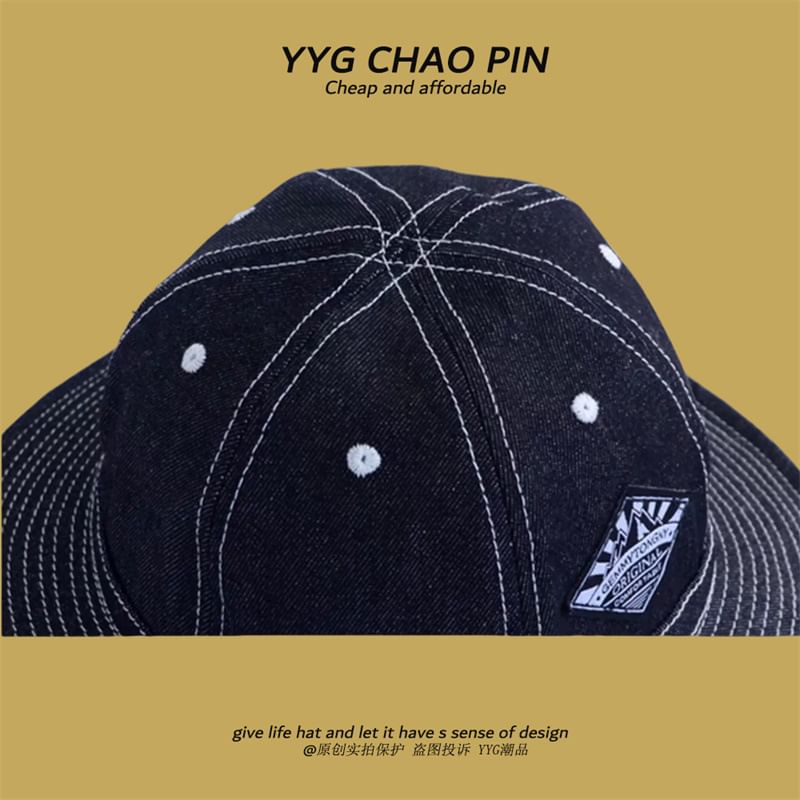 Denim Applique Stitching Bucket Hat Contrast