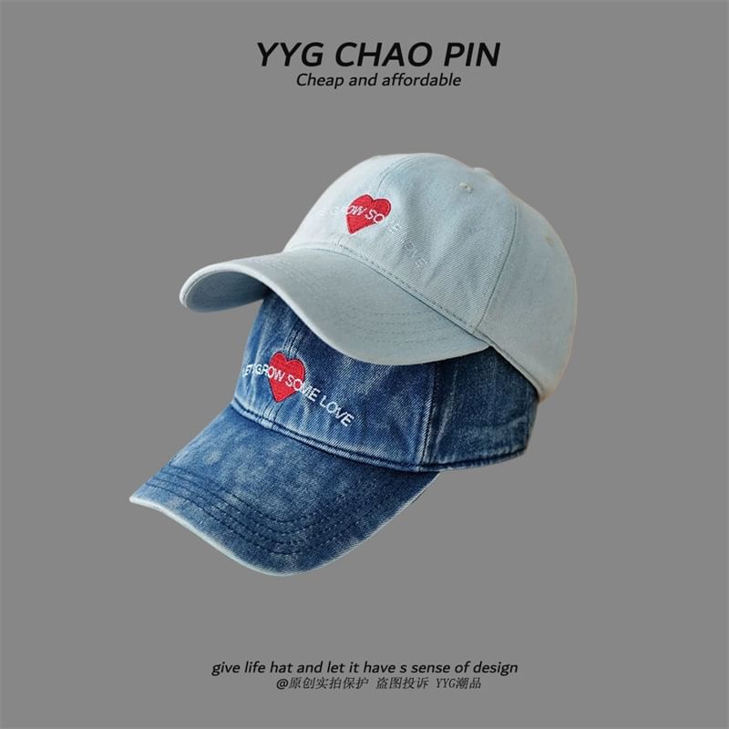 Cap Denim Baseball Heart Embroidered