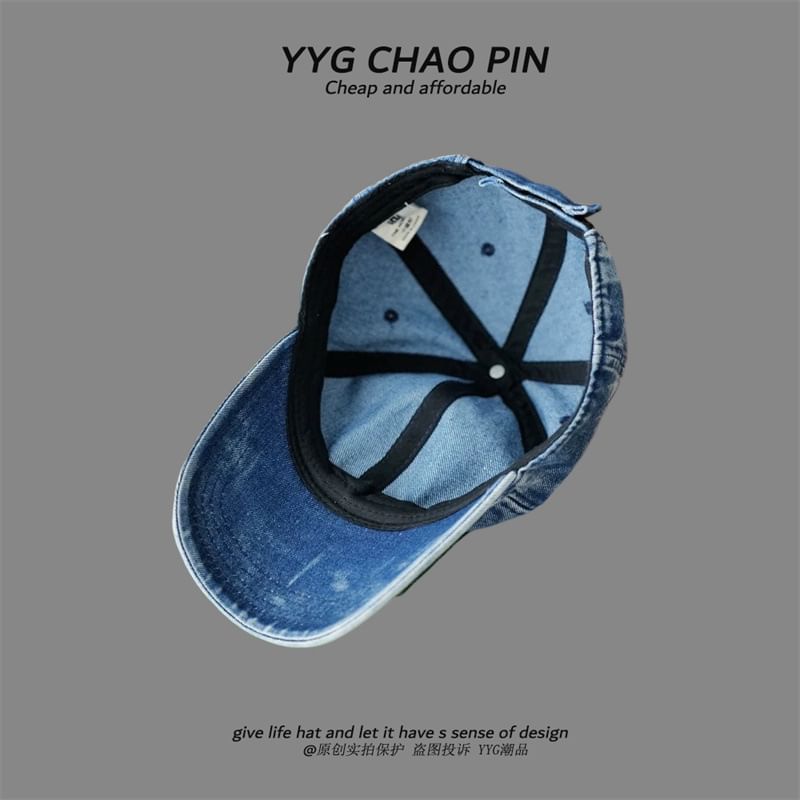 Cap Denim Baseball Heart Embroidered