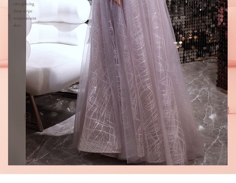 Mesh Evening Open Sleeveless Gown A-Line Back Sequin