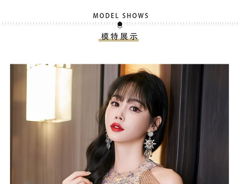 Sleeveless Evening Mermaid Halter Gown Sequin