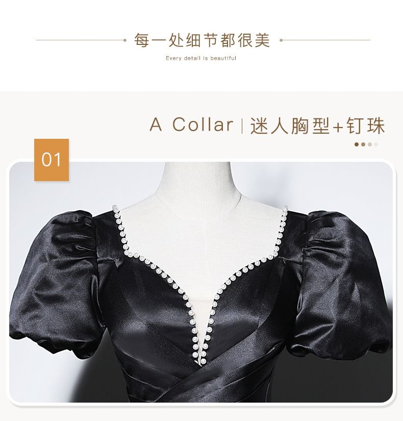 Beaded Gown Short-Sleeve Ball Plain