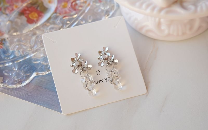 Faux Clip-On Crystal Earring Floral Rhinestone / Drop