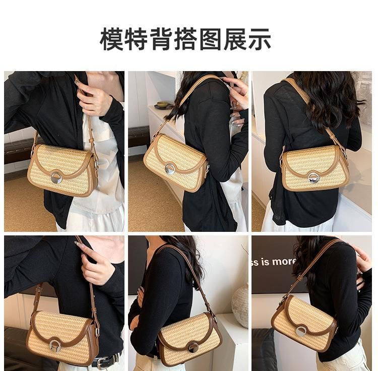 Two Straw Bag Tone Crossbody Flap