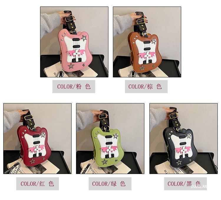 Applique Crossbody Star Violin Bag Studded