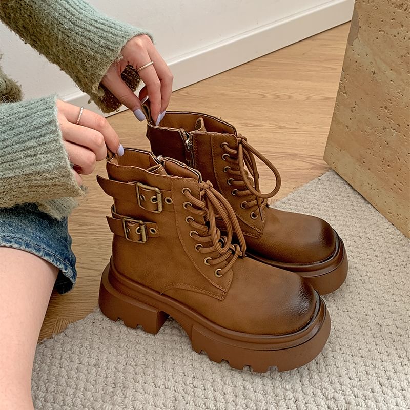 Short Lace-Up Platform Boots
