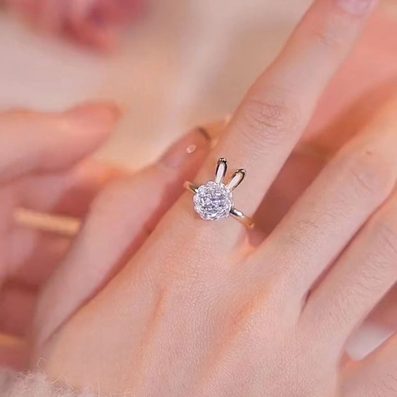 Alloy Open Rabbit Ring / Pendant Necklace Rhinestone