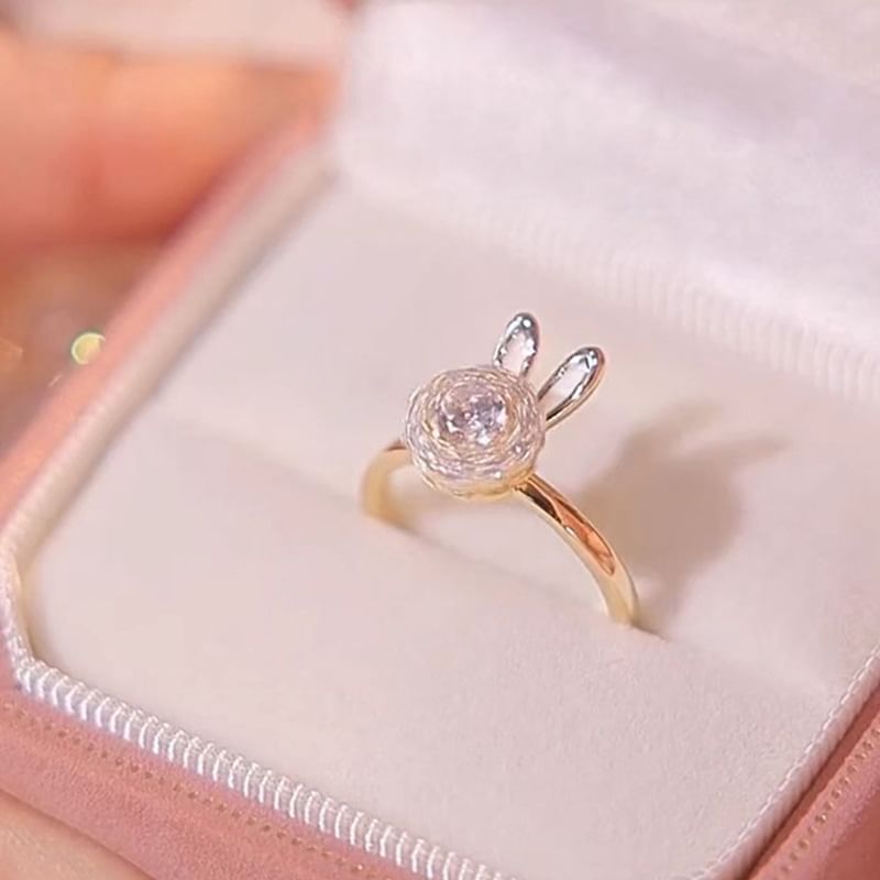 Alloy Open Rabbit Ring / Pendant Necklace Rhinestone