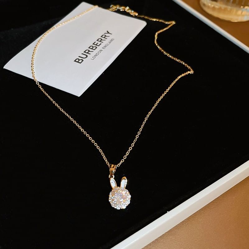 Alloy Open Rabbit Ring / Pendant Necklace Rhinestone