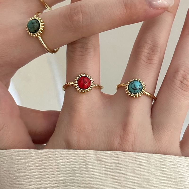 Faux Open Sun Alloy Gemstone Ring
