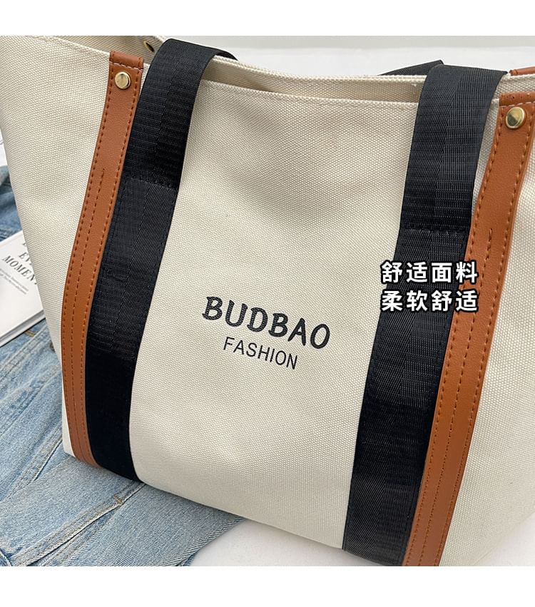 Tote Color Lettering Bag Print Canvas Block