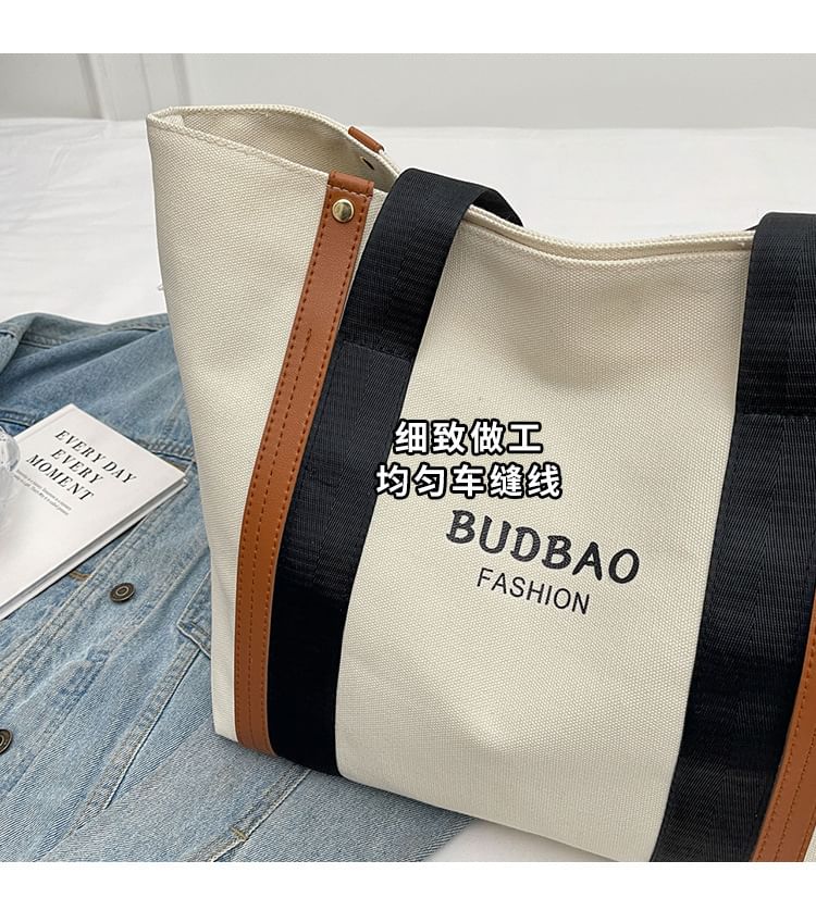 Tote Color Lettering Bag Print Canvas Block