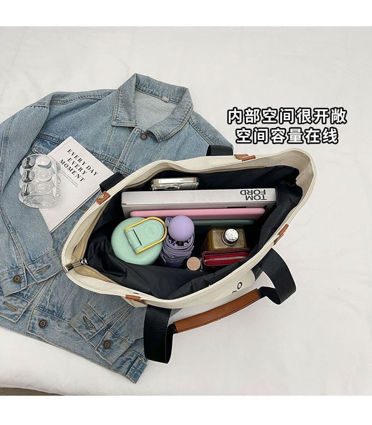 Tote Color Lettering Bag Print Canvas Block