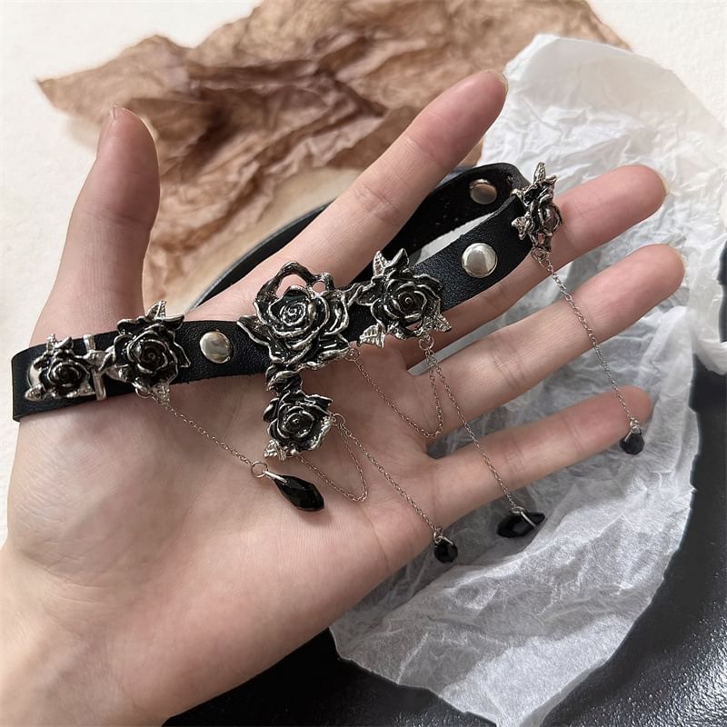 Faux Choker Rhinestone Leather