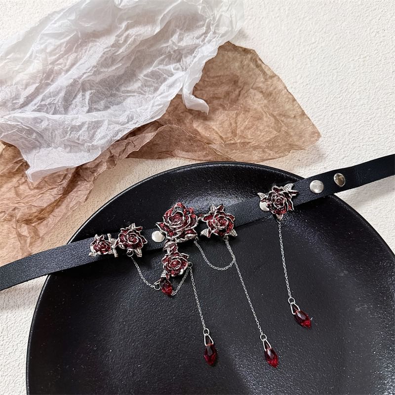 Faux Choker Rhinestone Leather