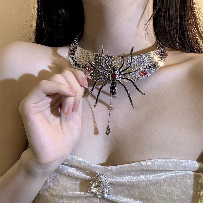Lariat Rhinestone Choker Metallic