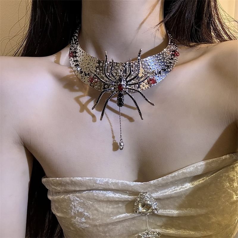 Lariat Rhinestone Choker Metallic