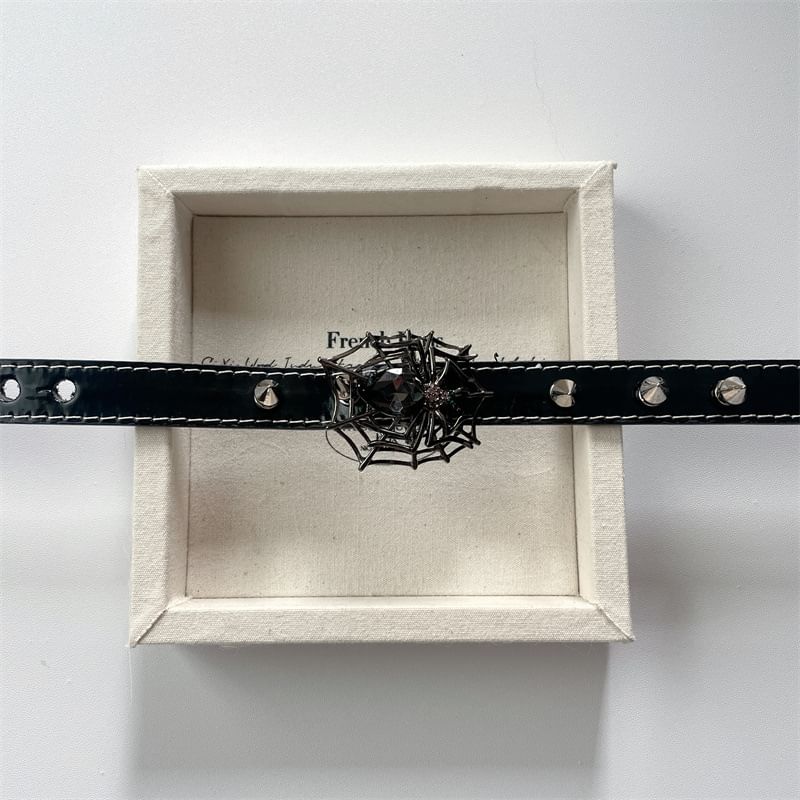 Choker Spike Spiderweb Stud Leather Faux