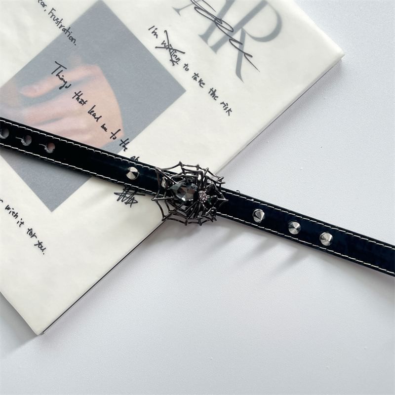 Choker Spike Spiderweb Stud Leather Faux