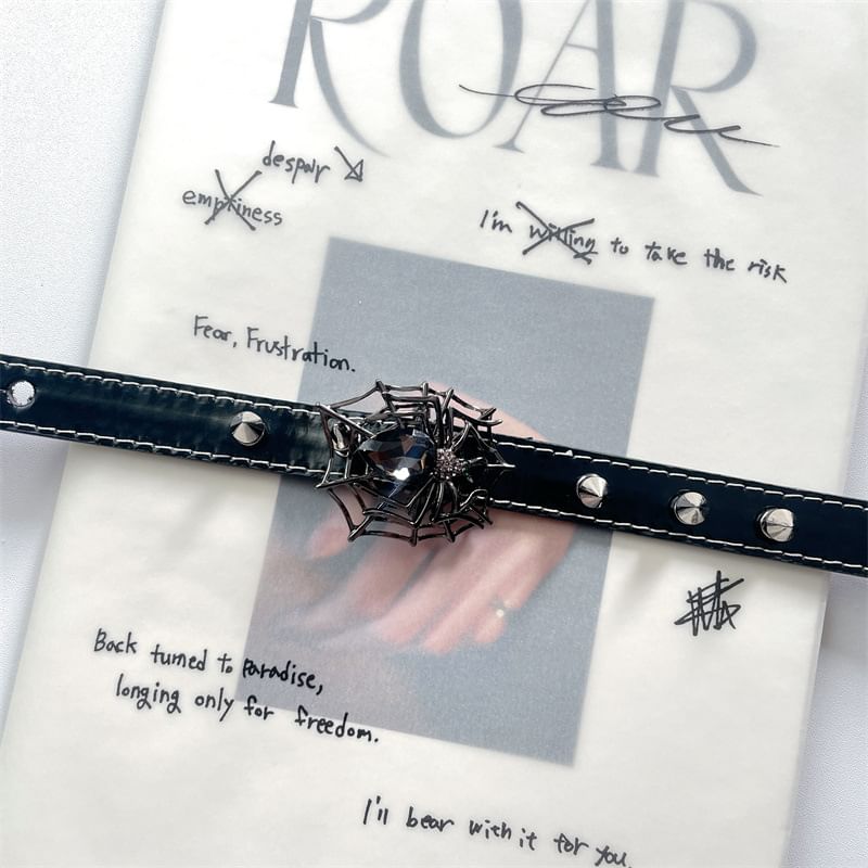 Choker Spike Spiderweb Stud Leather Faux