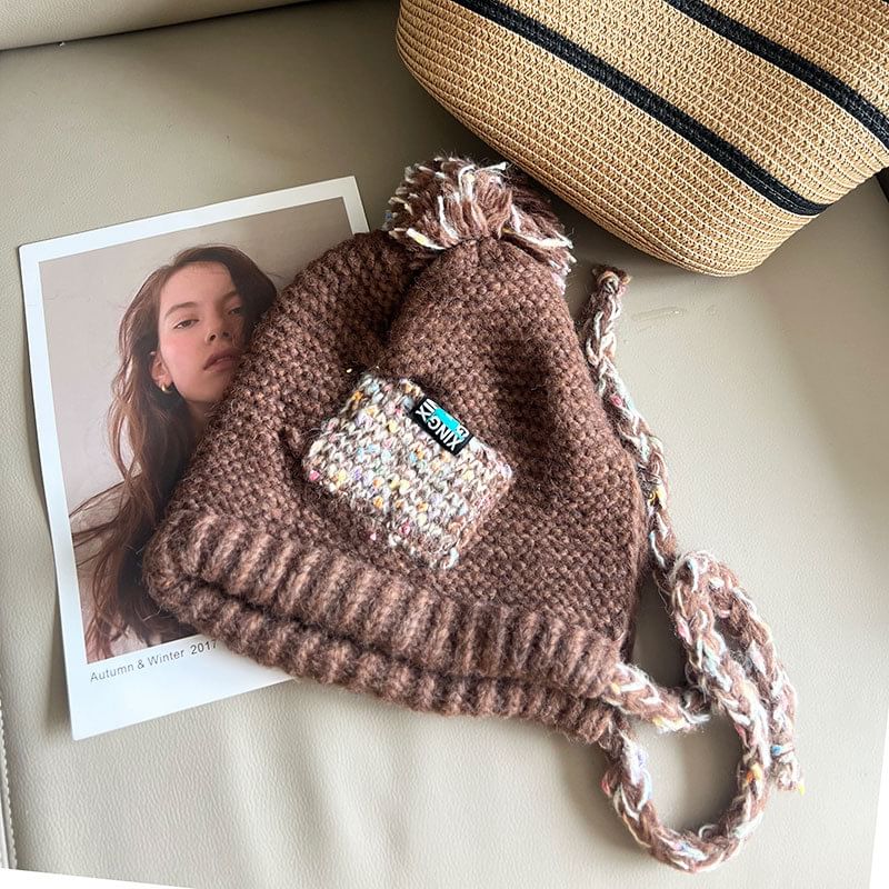 Pom Melange Earflap Hat