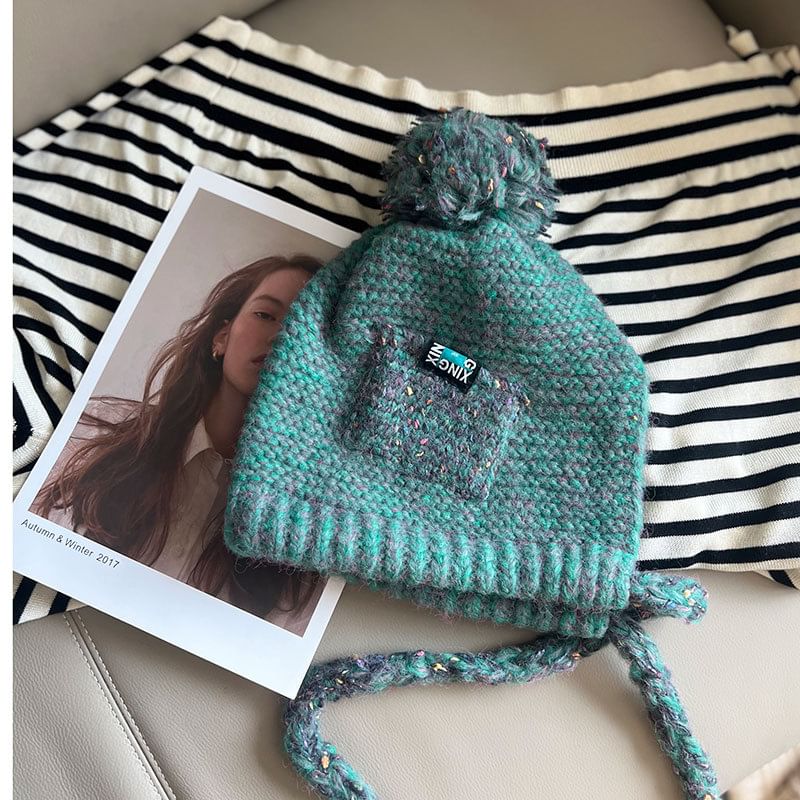 Pom Melange Earflap Hat