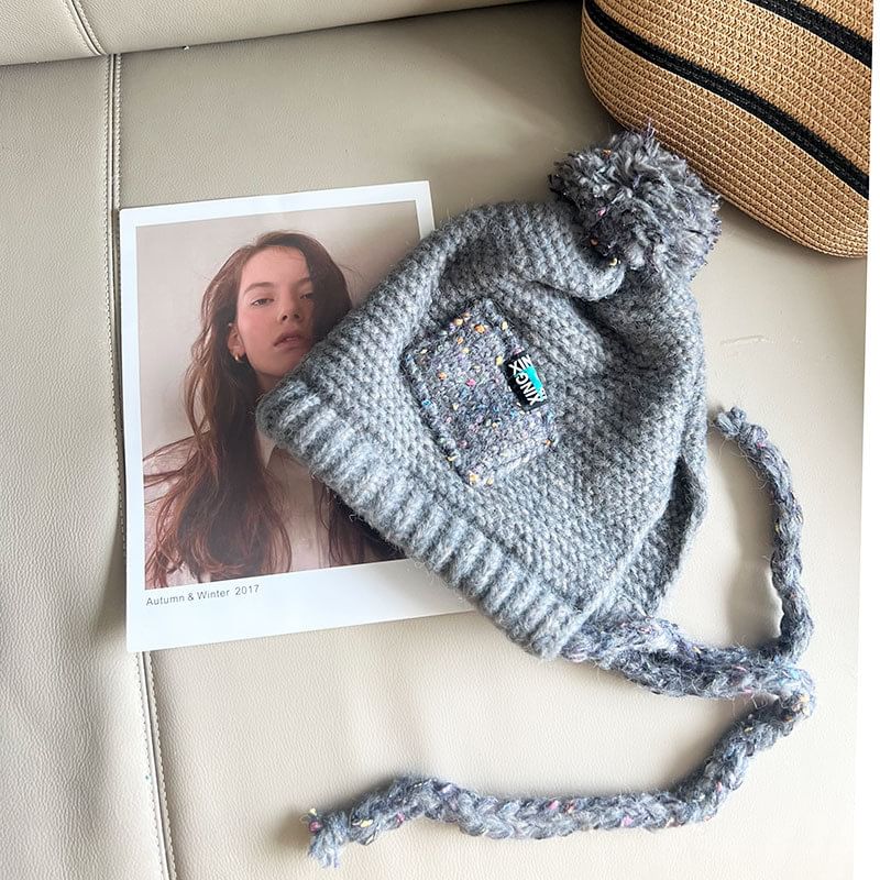 Pom Melange Earflap Hat