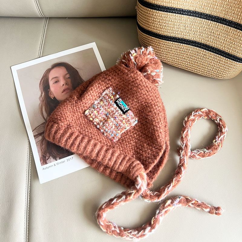 Pom Melange Earflap Hat