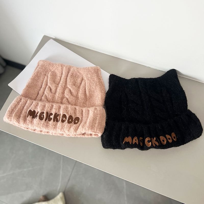 Embroidered Beanie Knit Cable Lettering