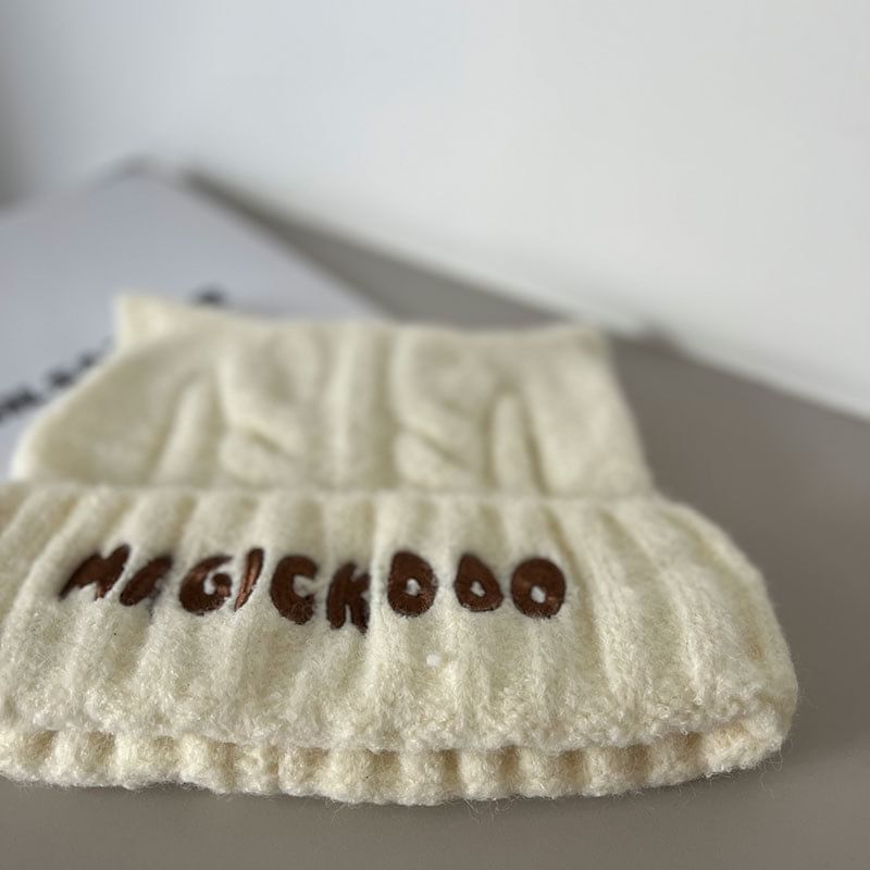 Embroidered Beanie Knit Cable Lettering