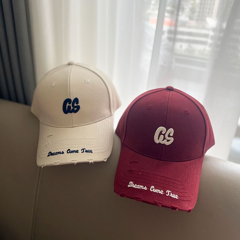 Cap Distressed Baseball Embroidered Lettering