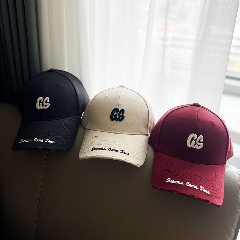 Cap Distressed Baseball Embroidered Lettering