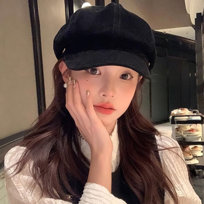 Suede Plain Cap Newsboy Faux