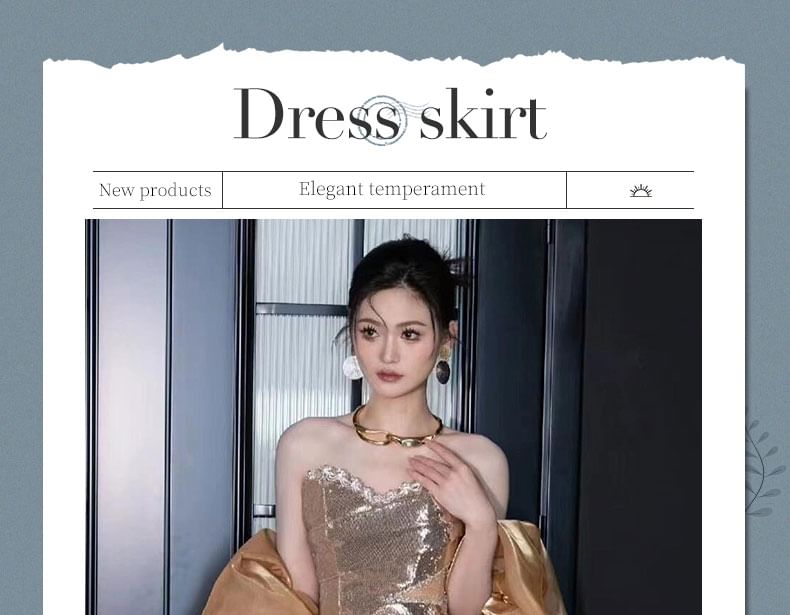 Gown Sheath Strapless Evening Sequin