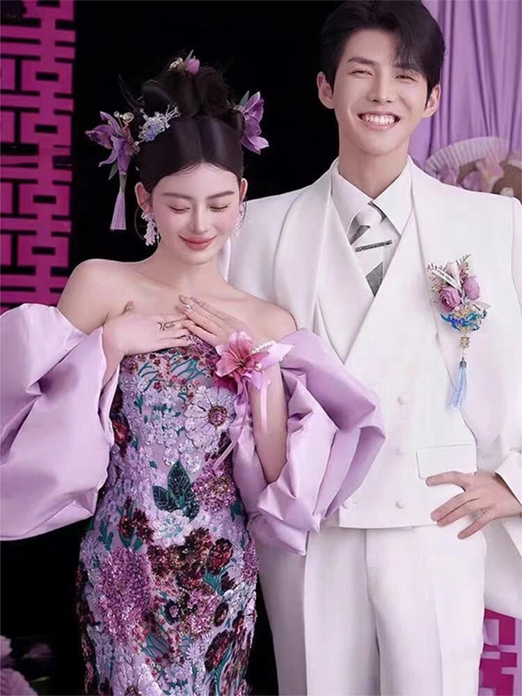 Evening Mermaid Sequin Gown Floral Strapless