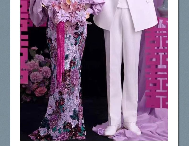 Evening Floral Gown Sequin Mermaid Strapless